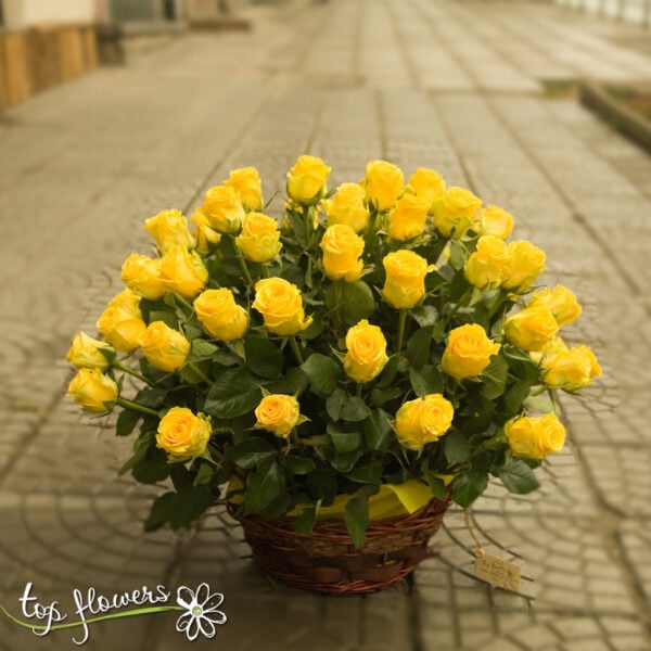 Basket of 51 yellow roses