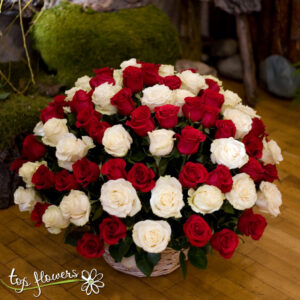 Basket 101 Red and white Roses