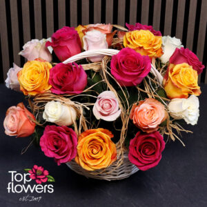 25 multicolored roses | Basket
