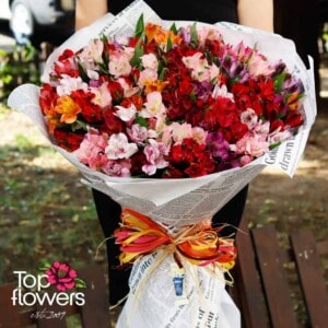 Round bouquet of alstroemeria