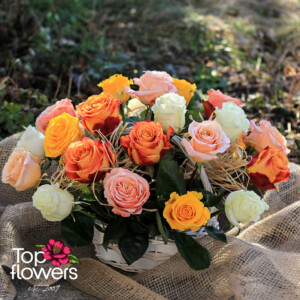 25 multicolored roses | Basket