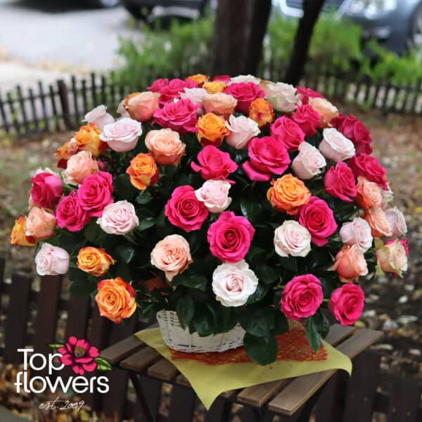 Basket 101 Roses in pastel gamma