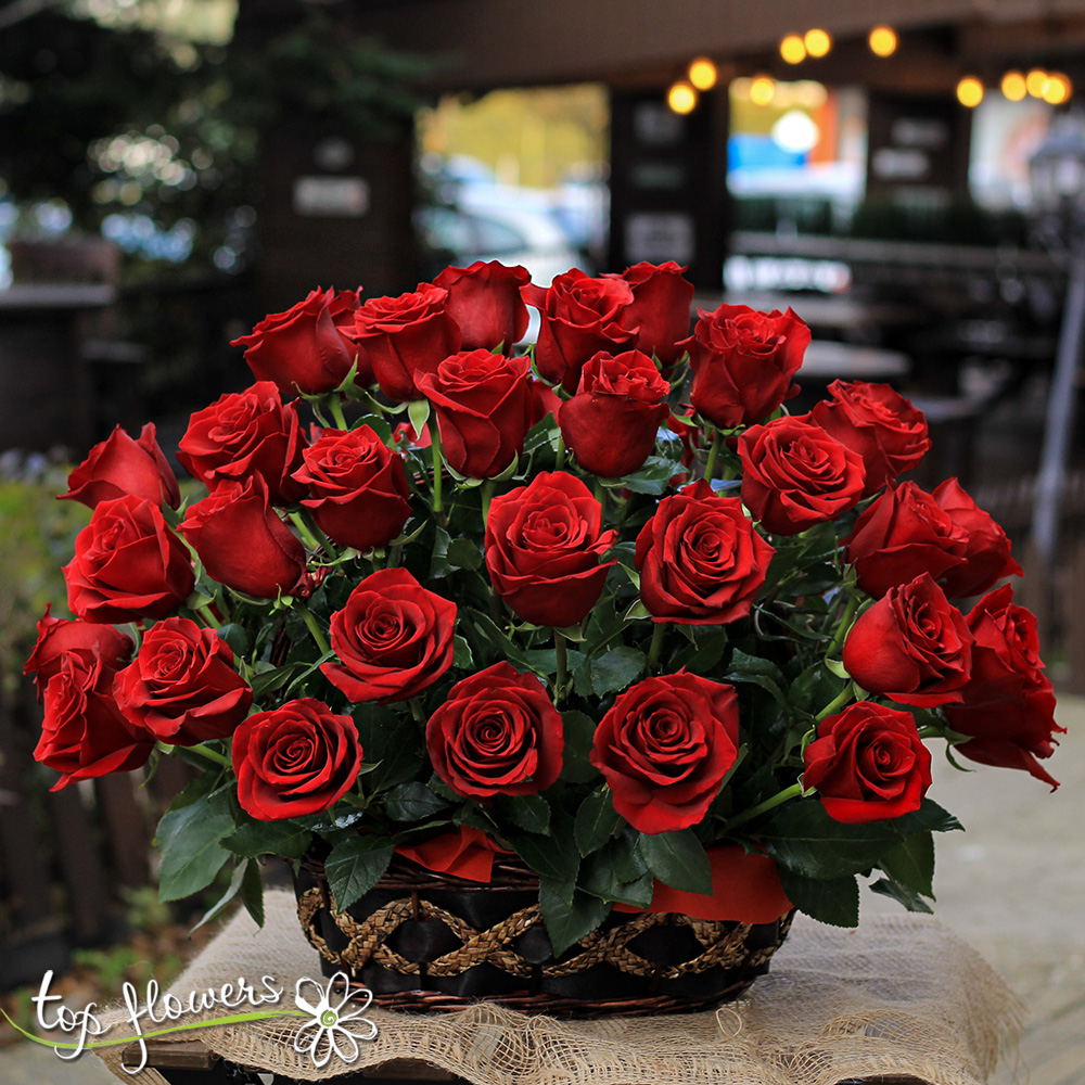 Basket of 51 red roses
