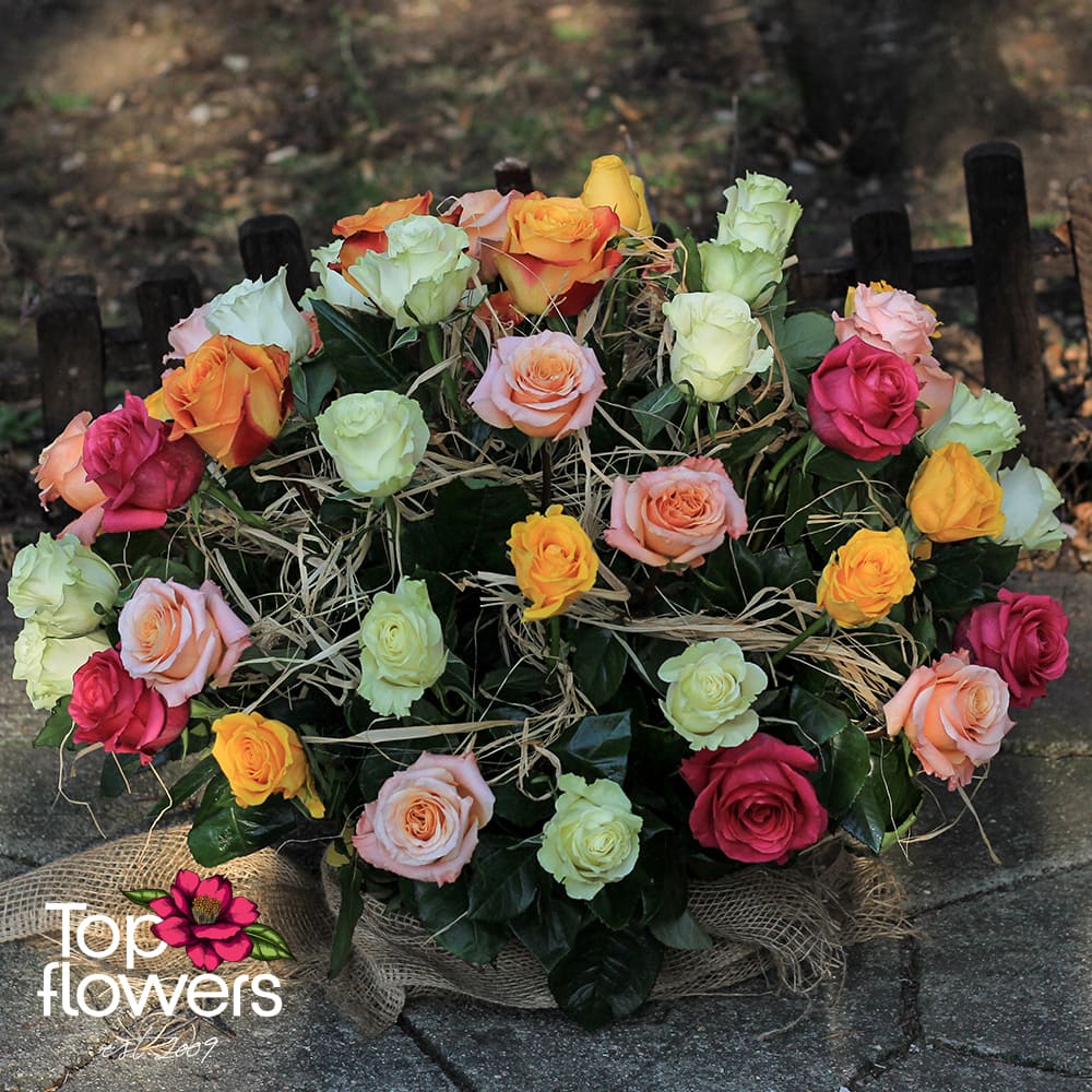 Basket of 51 multicolored roses mix