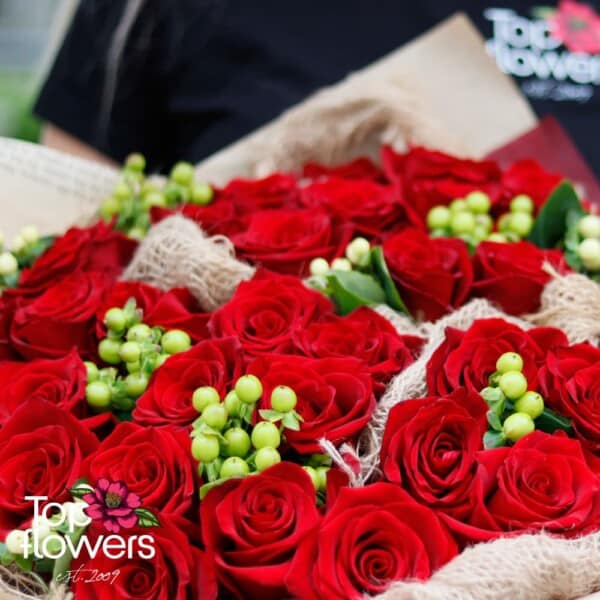 31 red roses with greenery | Bouquet