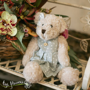 Teddy bear in a blue dress | Hand sewn
