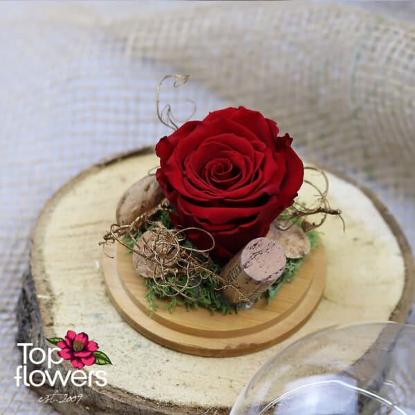 Eternal Rose in a Glass Sphere with Wooden Base | Red