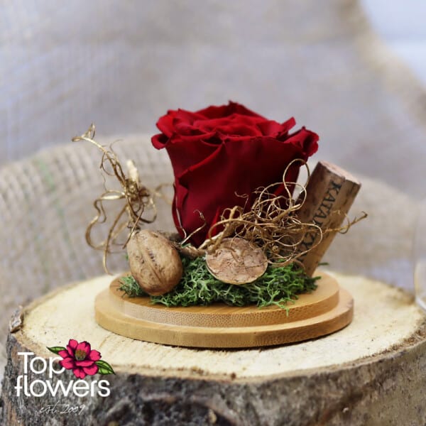 Eternal Rose in a Glass Sphere with Wooden Base | Red