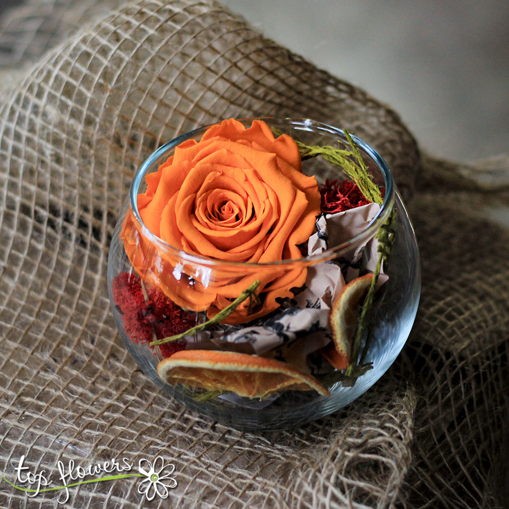 Eternal rose in glass sphere | ORANGE