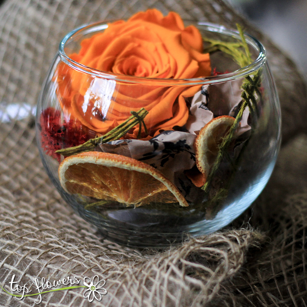 Eternal rose in glass sphere | ORANGE
