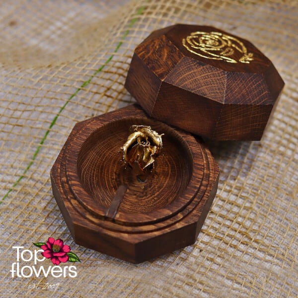 Wedding box for rings with gilded rose bud | GOLD