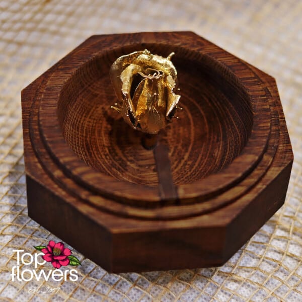 Wedding box for rings with gilded rose bud | GOLD