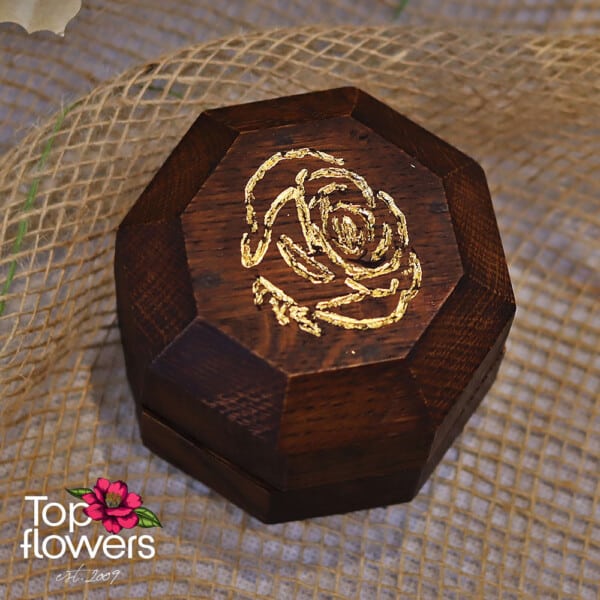 Wedding box for rings with gilded rose bud | GOLD