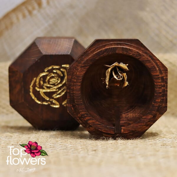 Wedding box for rings with gilded rose bud | GOLD