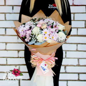 Bouquet with Roses, Chrysanthemums & Alstroemeria
