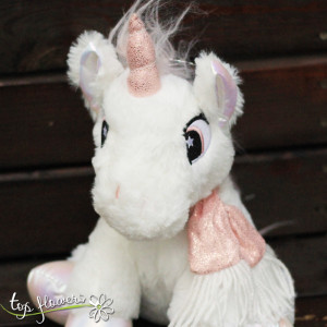 White unicorn with pink scarf | 25 cm.
