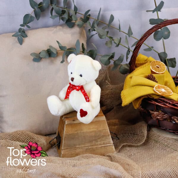 Teddy bear with red ribbon White | 20 cm.
