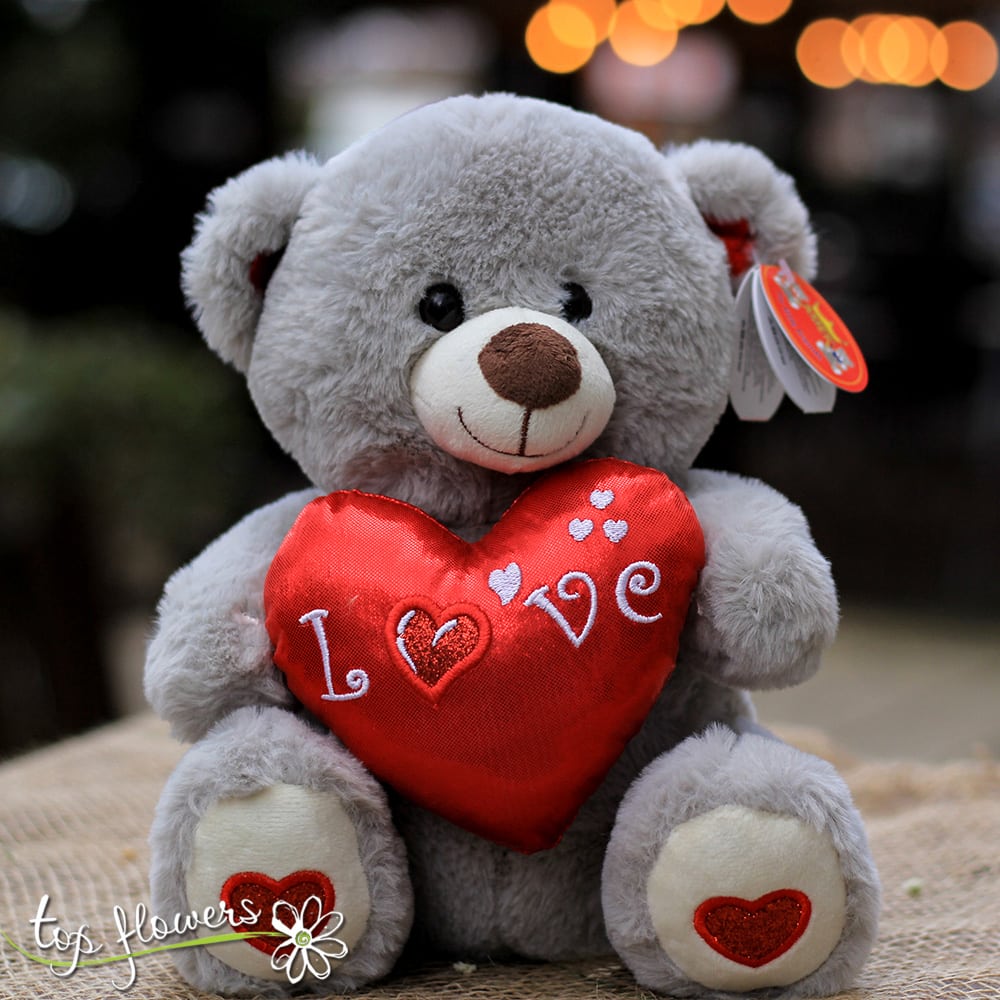 Bear with heart Grey | 25 cm.