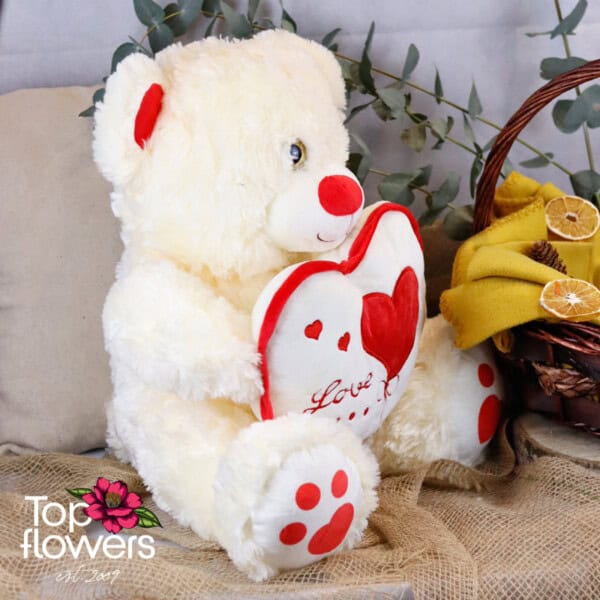 Teddy Bear with heart with red border Ecru | 45 cm.