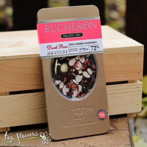 Chocolate Bucheron | Almond, Blueberry and Rose Petals
