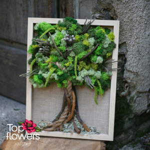 Living picture tree made of Scandinavian moss in green shades – flower shop