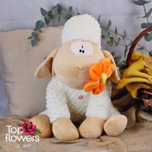 Beige sheep with an orange flower | 46 cm.