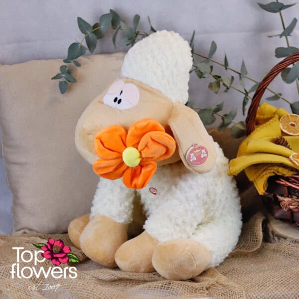 Beige sheep with an orange flower | 46 cm.