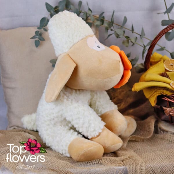 Beige sheep with an orange flower | 46 cm.