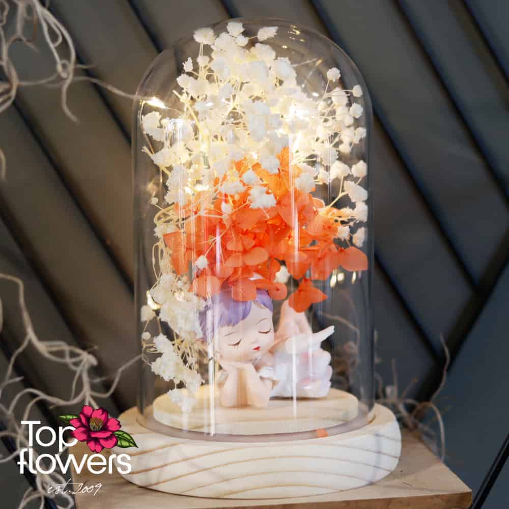 Guardian Angel S Pink | Glass vessel, wooden base, LED