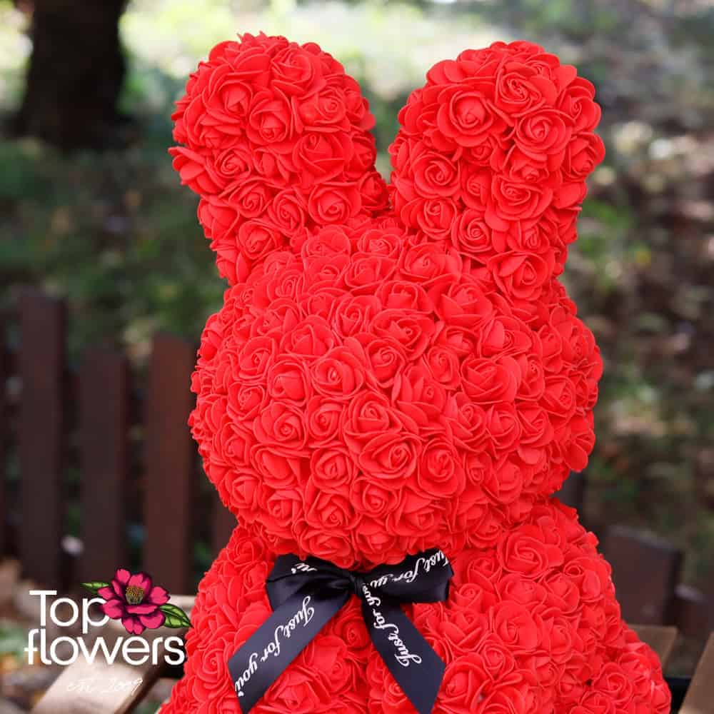 Bunny made of artificial flowers | Red