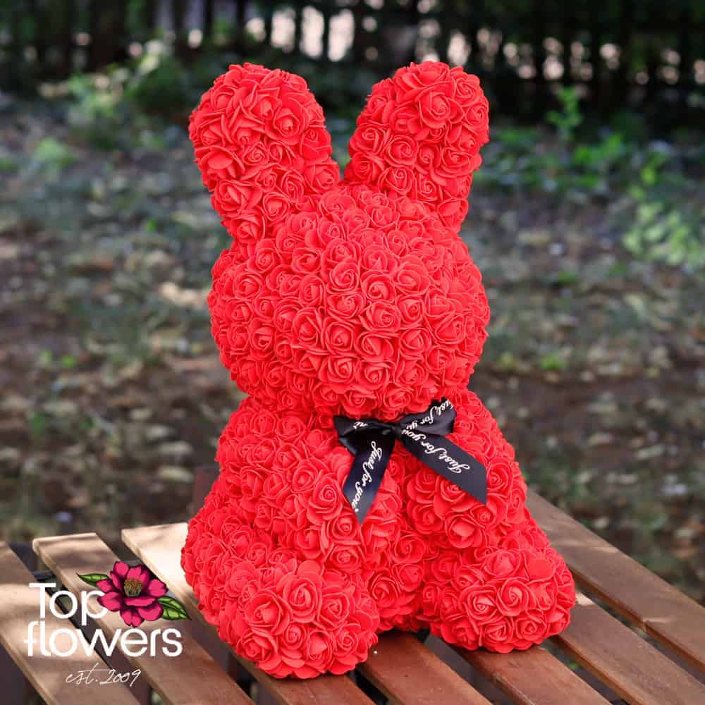 Bunny made of artificial flowers | Red