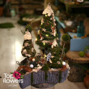 Art installation Whisper of the Forest made of natural forest moss with LED lights