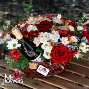 Wine Forest Basket with Flowers
