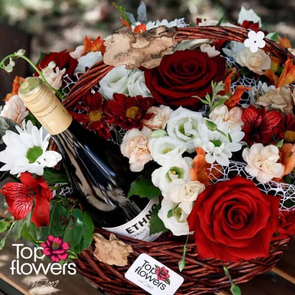 Wine Forest Basket with Flowers