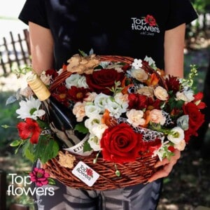 Wine Forest Basket with Flowers