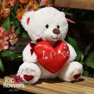 Bear with heart White | 25 cm.