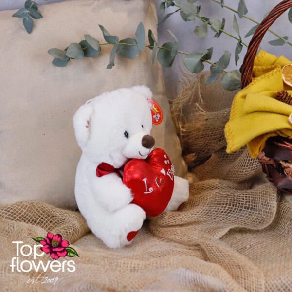 Bear with heart White | 25 cm.