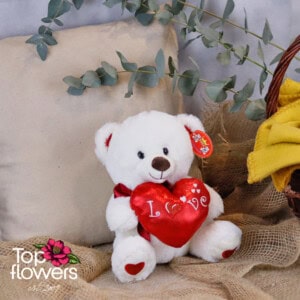 Bear with heart White | 25 cm.