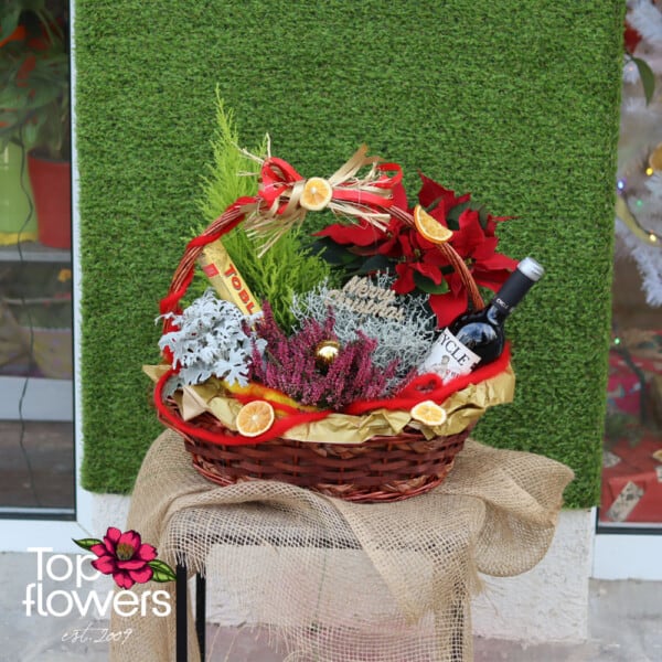 Christmas basket with live plants and sweet delight | Cypress - Image 8