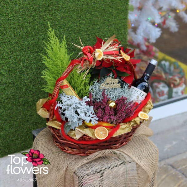 Christmas basket with live plants and sweet delight | Cypress - Image 3