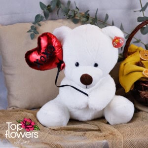 White Heart Balloon Teddy Bear | 38 cm.