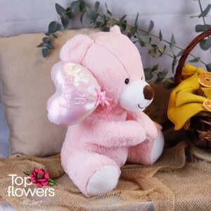 Plush Teddy Bear with Heart Balloon in Pink | 38 cm.