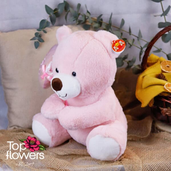 Plush Teddy Bear with Heart Balloon in Pink | 38 cm.