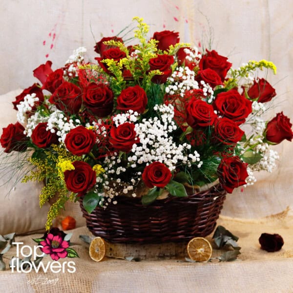 39 Red Roses with greens | Basket