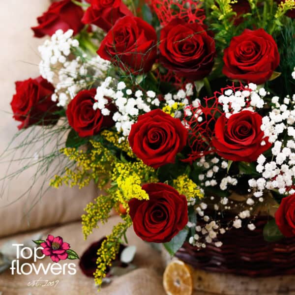 39 Red Roses with greens | Basket
