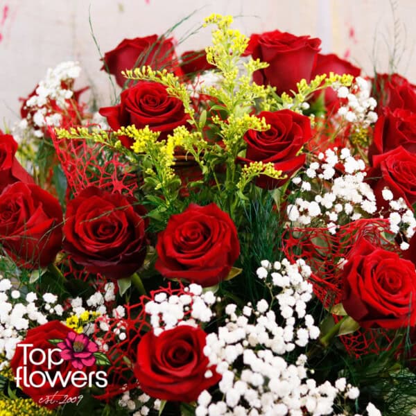 39 Red Roses with greens | Basket