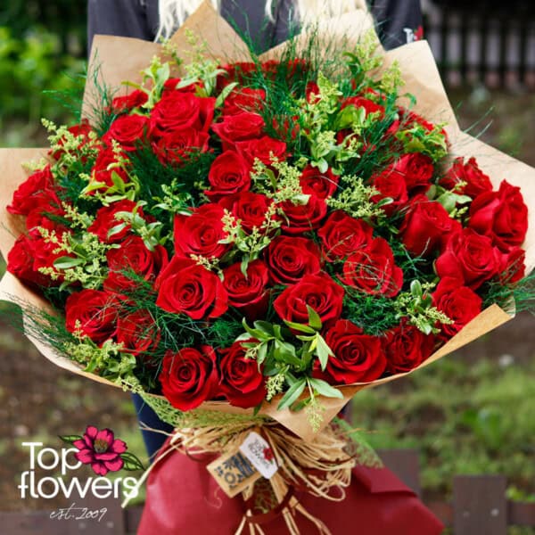 51 Red Roses with greens | Bouquet