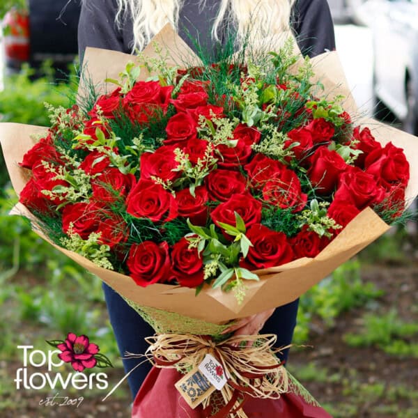 51 Red Roses with greens | Bouquet