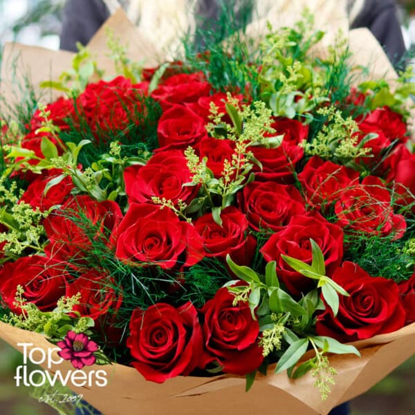 51 Red Roses with greens | Bouquet