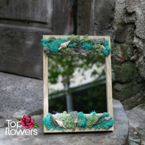 Жива картина с огледало, скандинавски мъх и морски рапанчета